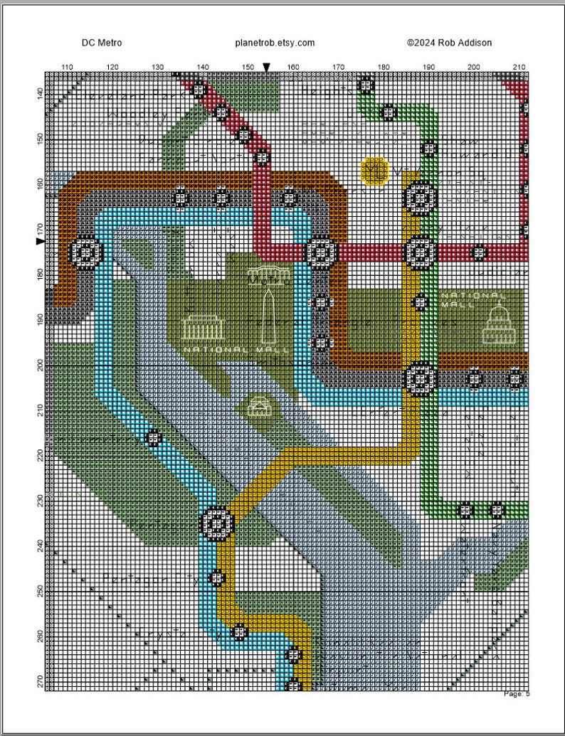 DC Metro Map Updated for 2024 Crossstitch Pattern PDF Download Pattern