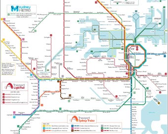 SYDNEY Australien Metro Bahn und Fähre Karte Kreuzstichmuster | 18 Graf | PDF-Download