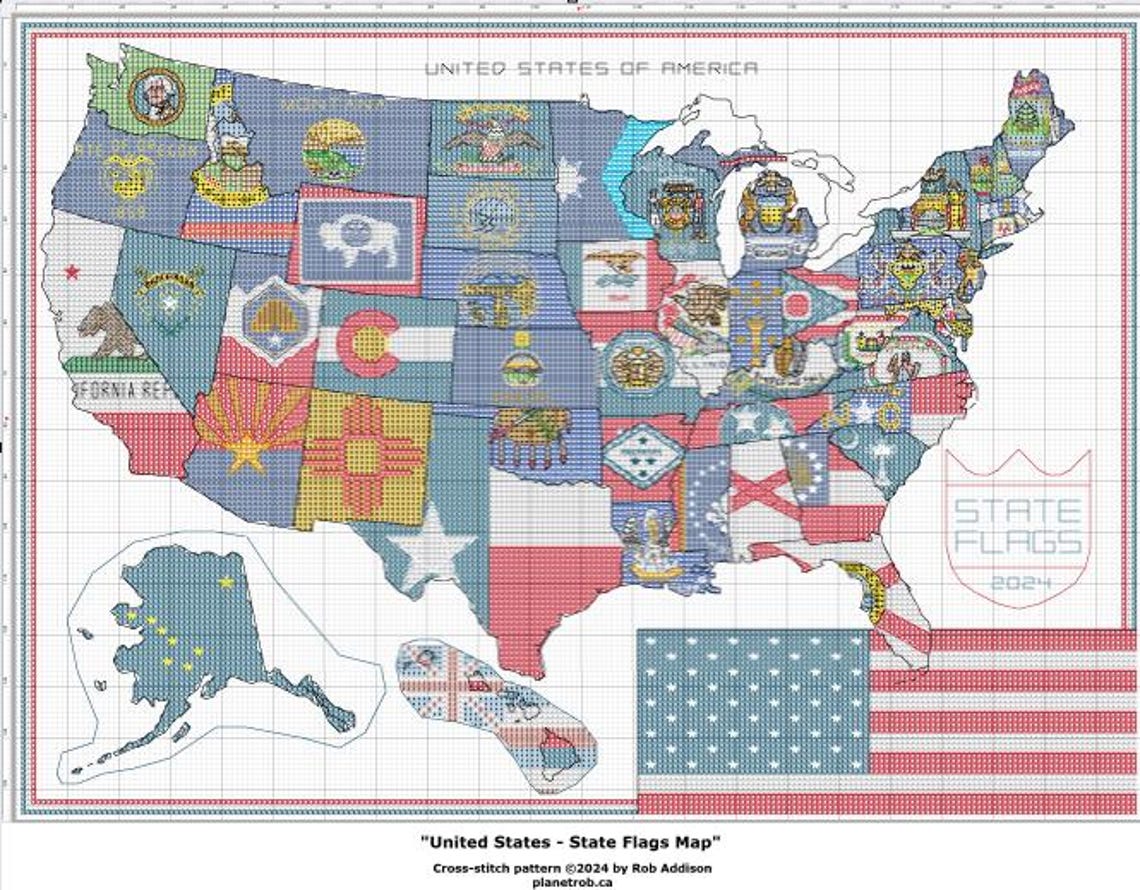 USA State Flags Map Cross Stitch Pattern (PDF Download) - Etsy UK