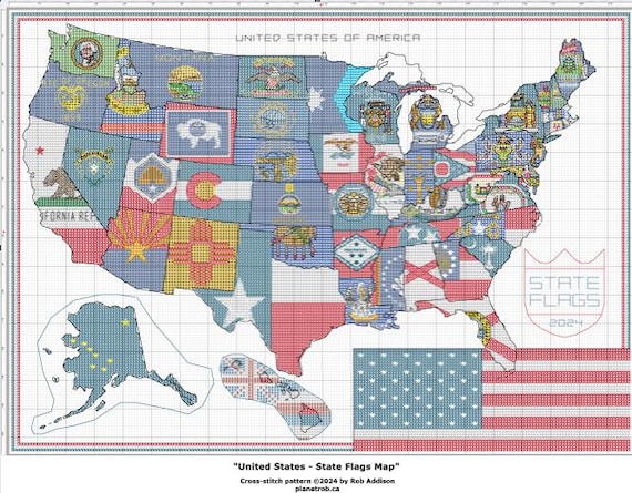 USA State Flags Map Cross Stitch Pattern (PDF Download) - Etsy Denmark