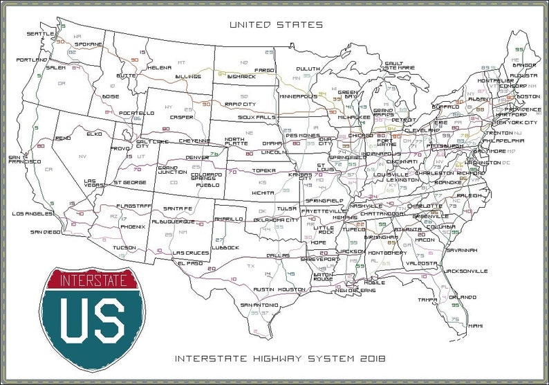 Us Interstate Highway System Cross Stitch Map Usa United Etsy