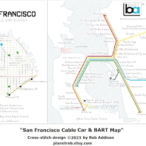 San Francisco Cable Car & BART Map Cross-Stitch Pattern (PDF)