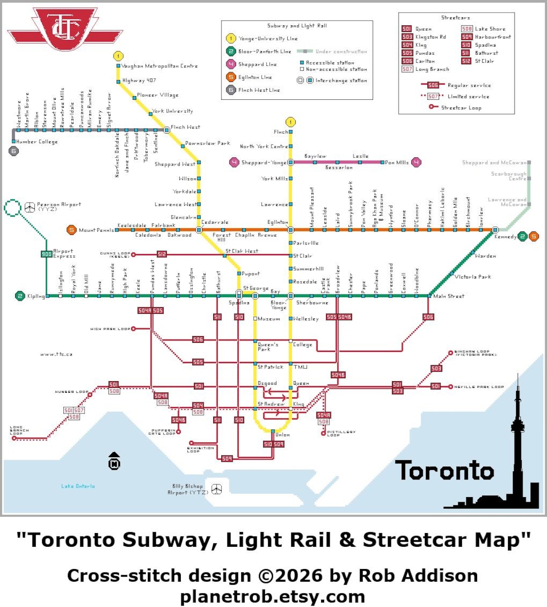 TORONTO Subway Map Cross-stitch Pattern (PDF Instant Download) - Etsy