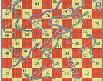 Snakes and Ladders Cross-Stitch Pattern: Game Board Design (PDF Download)