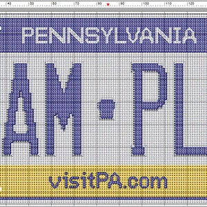 Personalized Pennsylvania License Plate Cross-Stitch Pattern (PDF Download)