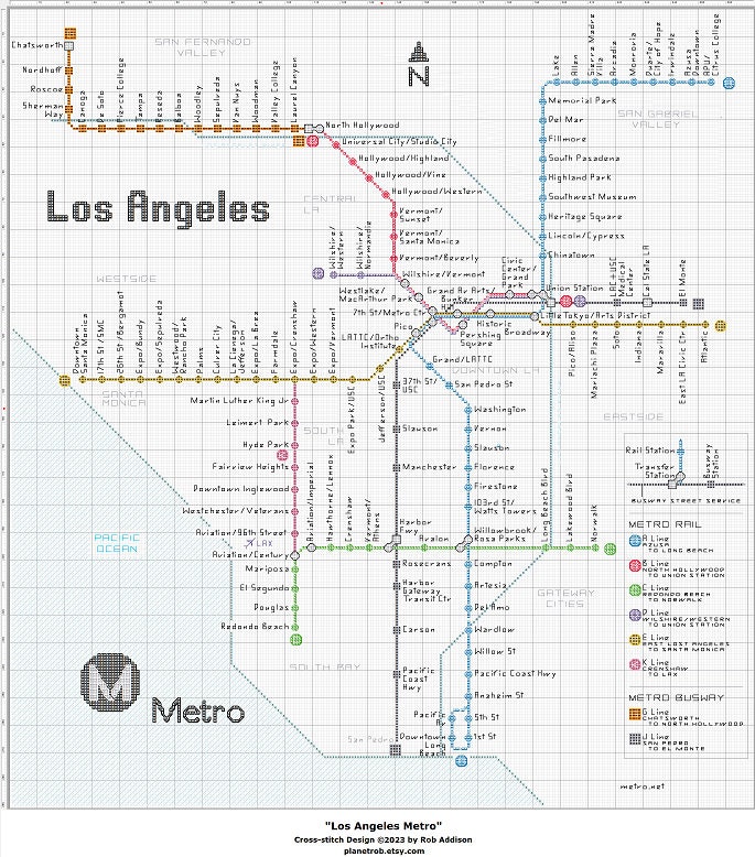 LOS ANGELES Metro Map Cross-stitch Pattern PDF Download | Pattern ...