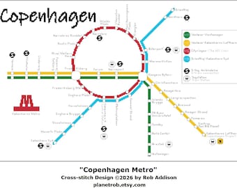 KOPENHAGEN Metro Map Kreuzstich-Muster | PDF Herunterladen | Dänemark