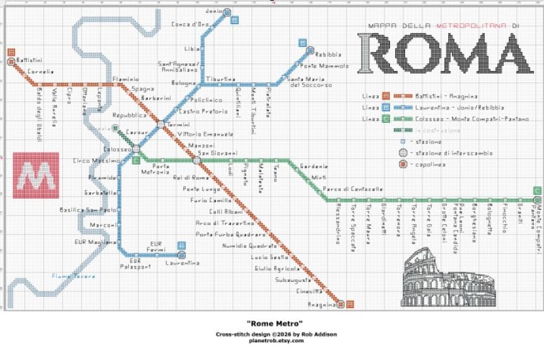 ROME Italy Metro Map Cross-stitch Pattern (PDF Download) - Etsy