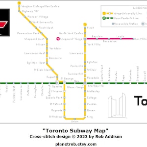 Modèle de point de croix : plan du métro de TORONTO Téléchargement PDF | Compatible avec Pattern Keeper | Tableau de conception du métro Ontario Canada 6ix