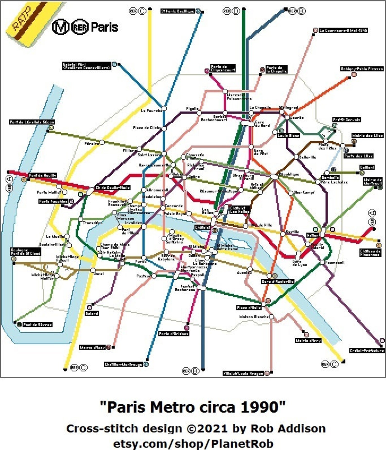 Classic PARIS Metro Map Cross-stitch Pattern PDF and GIF | Etsy Canada