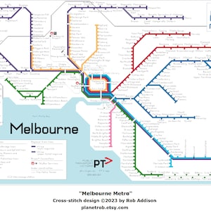 Melbourne Metro Map Cross-Stitch Pattern: Victoria Rail Chart (PDF Download)