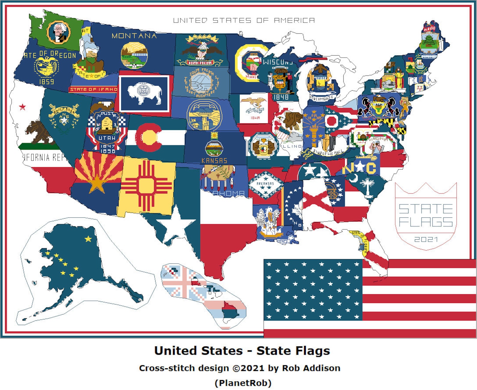 2021 Update Usa State Flags Map Cross Stitch Pattern Pdf And Etsy