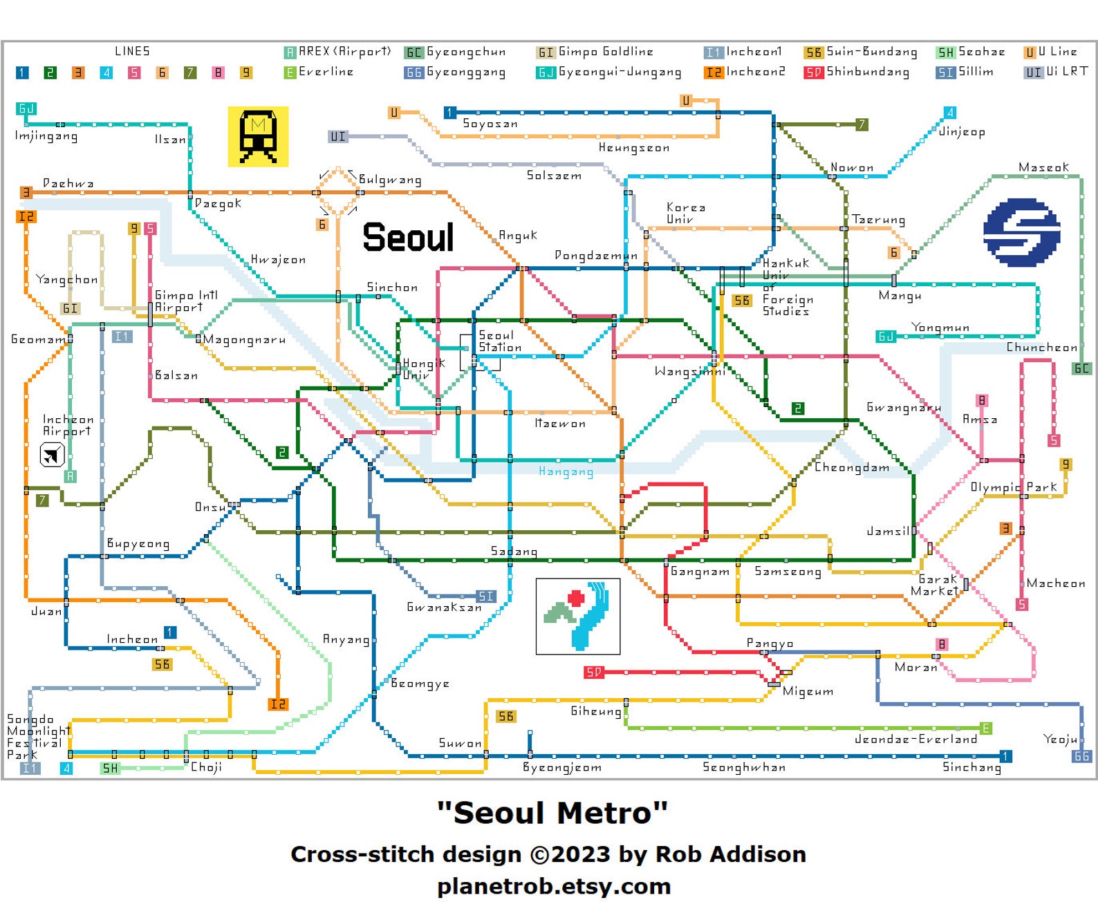 Seoul Metro Map Cross-stitch Pattern: Korea Subway Chart (PDF Download ...