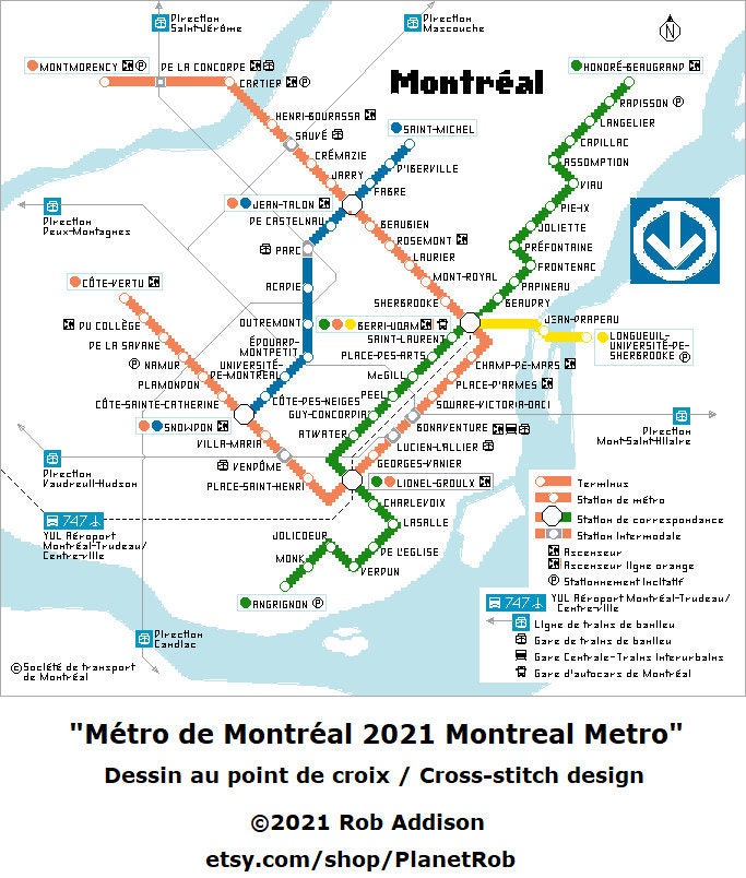 Metro De Montreal Map Montreal Metro Map Cross-Stitch Pattern Pdf And Gif Downloads | Etsy Uk
