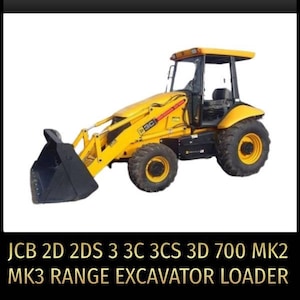 Puede incluir: Un cargador de excavadora JCB amarillo con una cuchara negra. El texto "WORKSHOP SERVICE REPAIR MANUAL" está en la parte superior de la imagen. El texto "JCB 2D 2DS 3 3C 3CS 3D 700 MK2 MK3 RANGE EXCAVATOR LOADER" está en la parte inferior de la imagen.