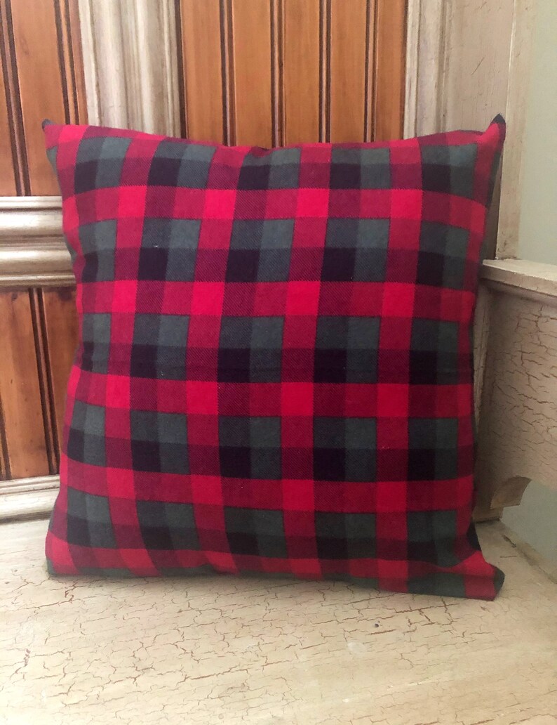 Plaid Flannel Throw Pillow Cover, Christmas Throw Pillow, Red Green