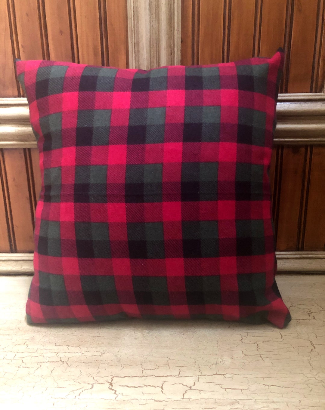 Plaid Flannel Throw Pillow Cover, Christmas Throw Pillow, Red Green