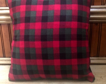 Plaid Flannel Throw Pillow Cover, Christmas Throw Pillow, Red Green Black Plaid, Holiday Flannel Pillow Cover, Pick your size pillow cover