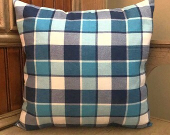 Blue Plaid Pillow Covers, Farmhouse Pillows, Navy Plaid Pillow Covers, Torquoise Pillow Covers, Holiday Throw Pillow, Buffalo Plaid Covers