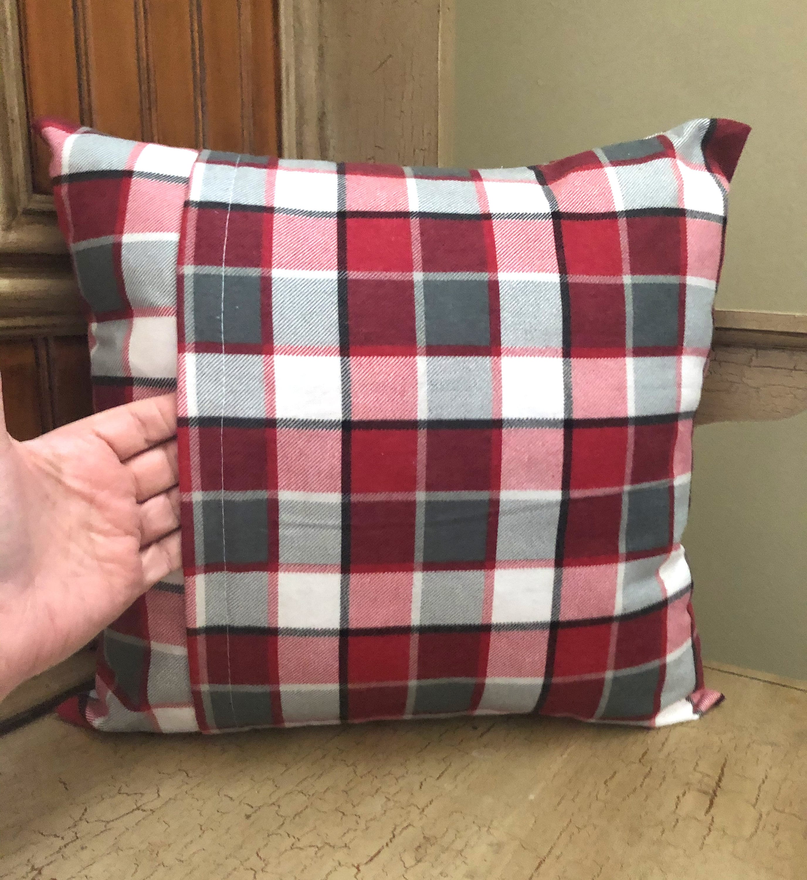 Grey and Red Plaid Pillow Cover, Farmhouse Pillow Case, Christmas Plaid Pillow, Throw Pillow