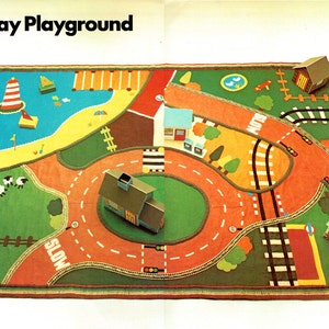 Vintage 1970s 'Rainy Day Playground Road Map' CARTÓN más casas y barcos, etc.... TODOS los PDF de costura y artesanía hechos a mano