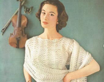 PDF Vintage 1940s Lavenda 610 Womens Ladies Crochet Pattern Hairpin Lace Jumper & Stole Shawl Wrap Elegant Debutante Lacy  Heirloom