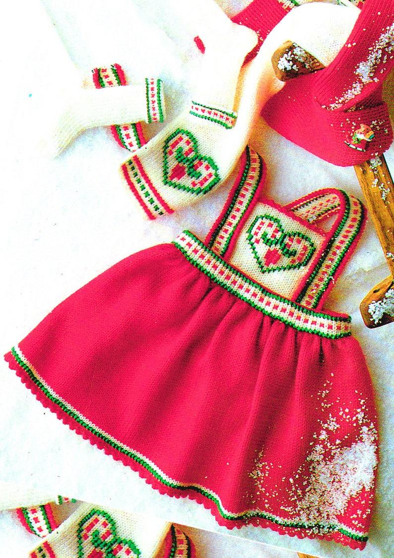 PDF Baby Girl HEART Dress Set Knitting Pattern, Motif Pinafore Germanic