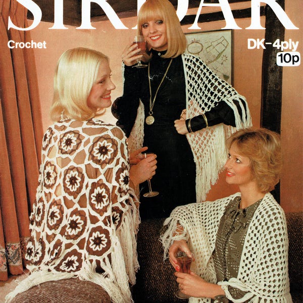PDF Vintage Womens Ladies Shawl Crochet Pattern EASY Bikini Beach Cover Up Elegant Evening Gypsy Victorian 1970s Groovy Boho Sirdar 5565