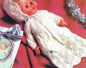 PDF Vintage Dolls Clothes Premature Baby Knitting Pattern Victorian Christening Angel Dress Robe Gown Heirloom Bonnet Patons 2145