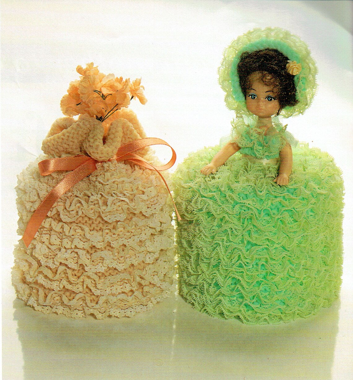 PDF 1960s Kitsch Victorian Frilly Toilet Doll Knitting Pattern image 0