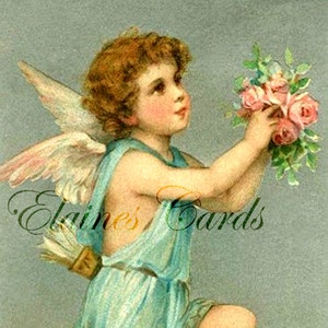 Digital Art CHRISTMAS VictorianAngel with Roses Greetings Card,  for Collage, Scrapbooking, Christmas Cards, Vintage Decorating, Ephemera