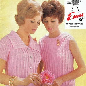 PDF 1960s Womens Ladies Knitting Pattern Twin Set Fitted Sweater Mod Grace Kelly Go Go 1950s style Sex Kitten Baby Doll Romantic Emu 2190 image 1