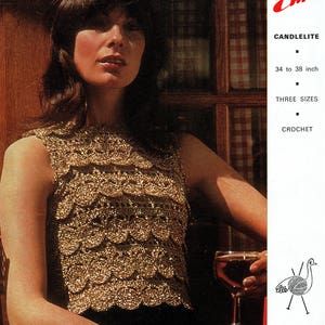 PDF Vintage 1970er Jahre Häkelanleitung Emu 2973 Spitze Gold Medaillon Sommer Spitzen 1920er Jahre Flapper The Great Gatsby Elegant Crop Pin Up