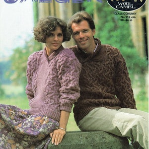 PDF Vintage anni &#39;80 scialle da donna collo ARAN modello di maglia Jaeger 5091 signore lui e lei uomo manica a sbuffo insolito rustico strutturato paese