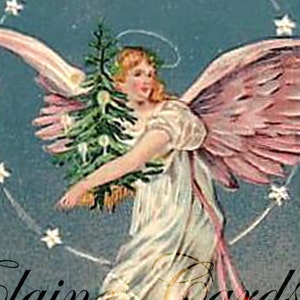Digital Art CHRISTMAS Victorian Angel in the Sky Card,  for Collage, Scrapbooking, Christmas Cards, Vintage Decorating, Ephemera
