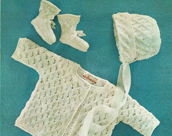 PDF Vintage Baby Lacy Matinee Set Knitting Pattern Robin 2227 Pram Set Bonnet Pixie Bootees Heirloom Christening Baby Doll EASY Crochet