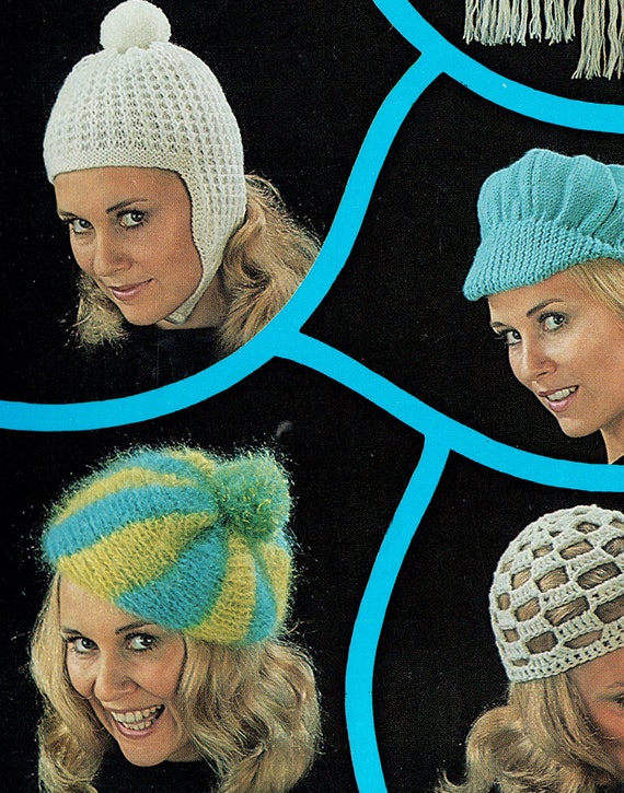 PDF Vintage 1970s Womens Ladies Hat Knitting Crochet Pattern Emu
