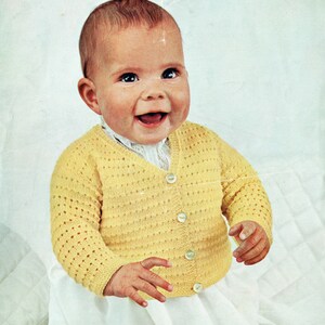 May include: A yellow knitted baby cardigan with a button closure. The cardigan is made of nylon yarn and is designed for a chest size of 18 inches (20 inches).