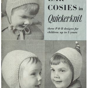 Op de afbeelding: Een vintage breipatroon voor oorwarmers in Quickerknit. Het patroon bevat drie ontwerpen voor kinderen tot 5 jaar. Het patroon is van P&B Wools en heeft nummer 507-6°.