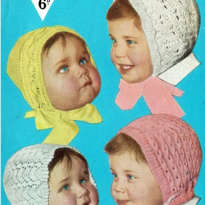 PDF Vintage 1950s Baby Bonnets Knitting Pattern Bestway 3682 Lacy Heirloom Victorian War Time Peacock Leafy Ephemera 1940s
