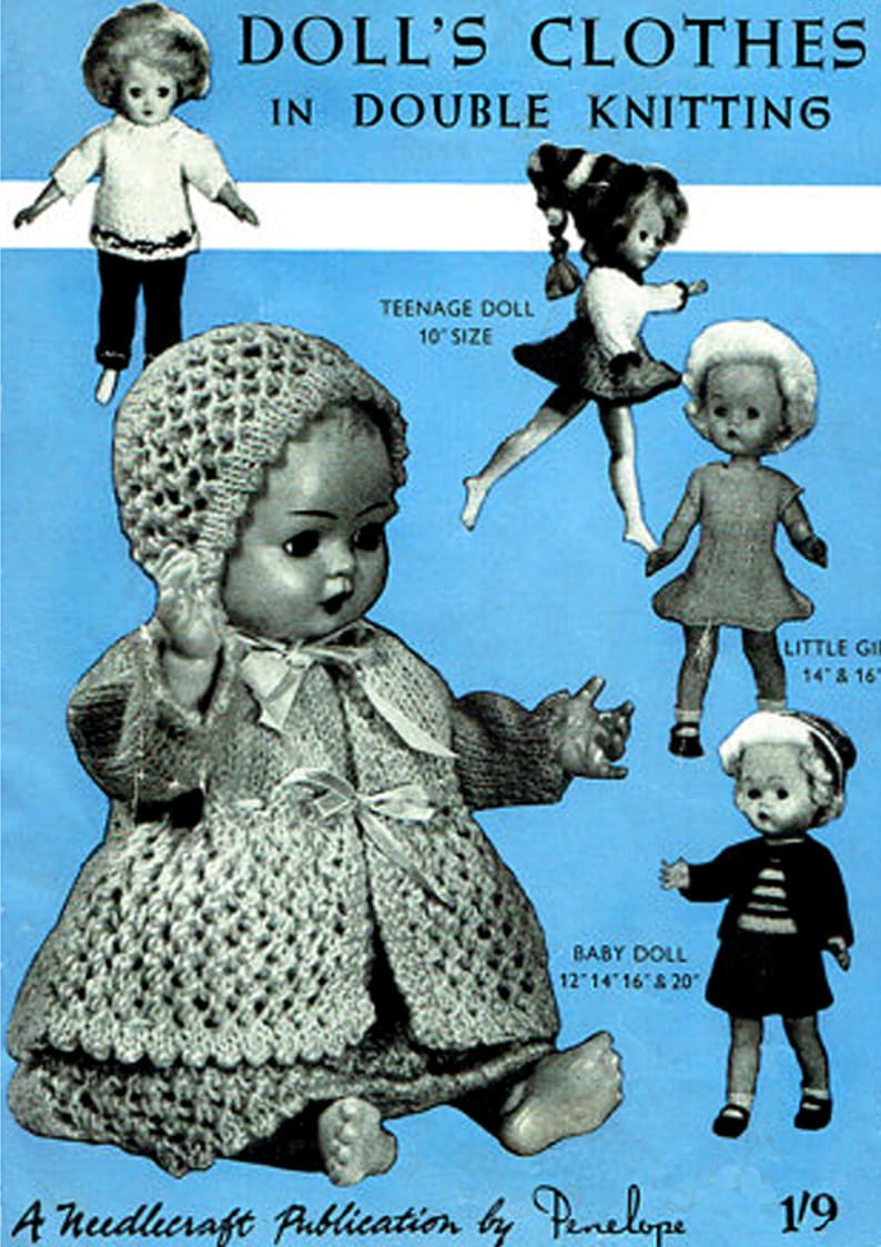 PDF Vintage DOLL CLOTHES Knitting Pattern Booklet, Penelope 1950s Premature Baby Teenage Baby