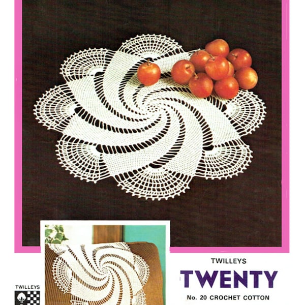 PDF vintage Napperon Crochet Motif des années 1970 Twilleys Élégant Rayonnant « Tourbillons » & Chaise Dos Floral, Flocon de neige, Dentelle, Heirloom, Victoriana
