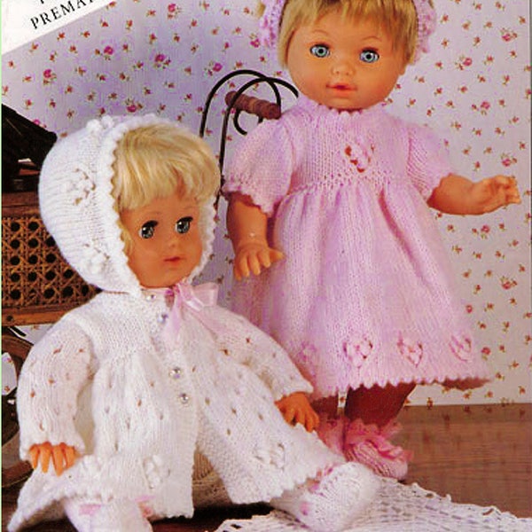 PDF Doll Clothes Knitting Pattern,  Premature Baby Dress Preemie Newborn, Reborn, Tiny Tears, Rose Bud, Pedigree Victoriana, Lacy, Heirloom