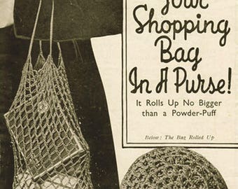 PDF Vintage 1940s Womens Ladies Bestway 603 Crochet Pattern String Bag Tote Shopper Purse EASY War Time Make do and Mend Old  Solomons Knot