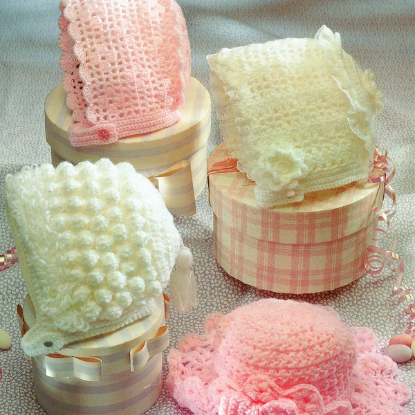 PDF Vintage Baby Girl Bonnet Crochet Pattern Easter Hat Lacy Loopy Stitch Bobble Filet Crochet Flower Princess Helmet