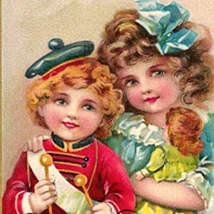 Digital Art CHRISTMAS Victorian Children Scene Greetings Card,  for Collage, Scrapbooking, Christmas Cards, Vintage Decorating, Ephemera