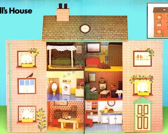 Vintage 1970s Victorian DOLL'S HOUSE & Furniture like Carolines Home.. Cardboard! Three Storey PDF Recycling. Upcycling