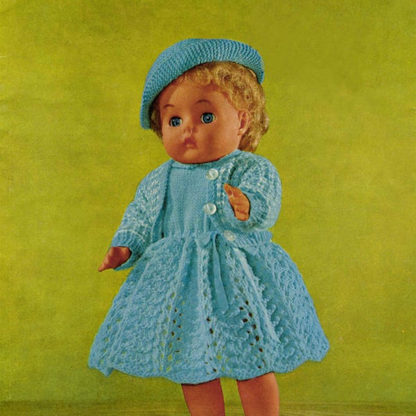 PDF Vintage 1950s Doll Clothes Knitting Pattern Lee Target 6198 Lacy Angel Dress Beret Hat Cardigan Shoes Underwear Vest Pilch Yoke Teen