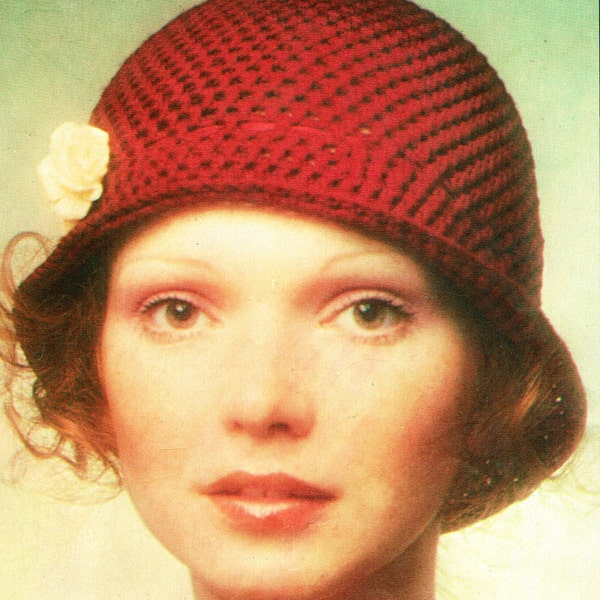 PDF Vintage 1970s Ladies Cloche Hat Crochet Pattern, 1920s style, Boho, Period, Romantic, The Great Gatsby, City-Chic, Ingenue, Theda Bara