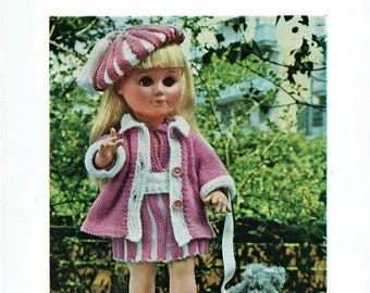 PDF Vintage Doll Clothes Knitting Pattern Junior Miss Bronte 425 Beret Skirt Jumper Coat Leggings RARE Teen Doll Miss Vogue Sheena Sasha